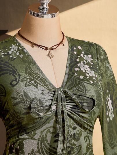 ICON Robe imprimé cachemire vert grande taille pour femmes