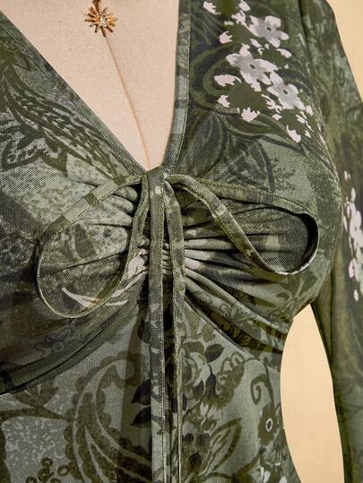ICON Robe imprimé cachemire vert grande taille pour femmes