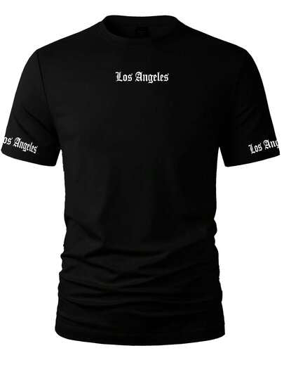 Manfinity Homme T-shirt à manches courtes col rond avec graphisme lettres pour hommes, été