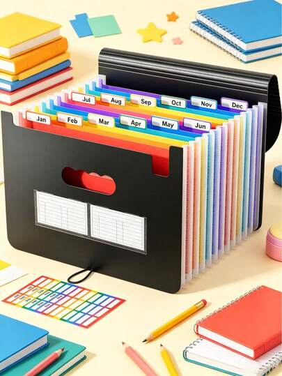 Dossier à soufflet extensible 12/24/36 poches, sac de rangement A4 avec étiquettes vierges et colorées, adapté à l'école, à la maison et au bureau, essentiel pour la salle de classe, fournitures scolaires, fournitures d'apprentissage