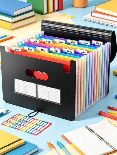 Dossier à soufflet extensible 12/24/36 poches, sac de rangement A4 avec étiquettes vierges et colorées, adapté à l'école, à la maison et au bureau, essentiel pour la salle de classe, fournitures scolaires, fournitures d'apprentissage