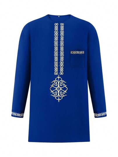 2 pièces Ensemble de tenue traditionnelle africaine Dashiki pour hommes, costume pantalon de luxe à manches longues, tenue élégante bleue arabe