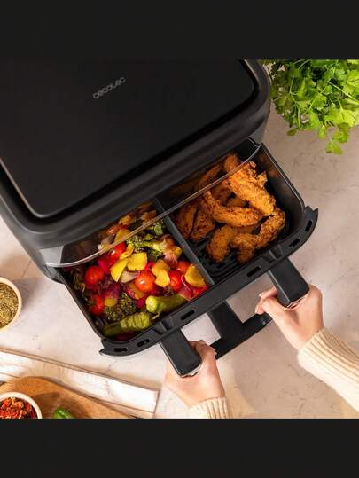 Cecotec Friteuse à Air sans Huile 9L - Double Panier 4,5L, 2850W, Technologie PerfectCook, 6 Modes, Cuisson Rapide et Saine, Température Réglable (80-200°C), Panneau Tactile