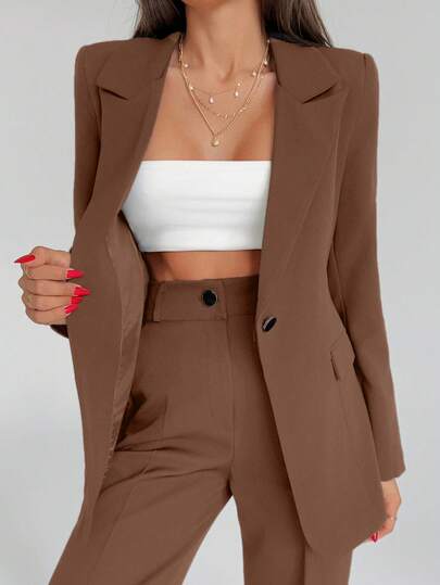 EURMUSE Ensemble deux pièces pour femmes, blazer et pantalon de couleur unie