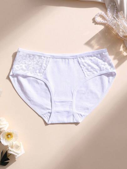 10 pièces Culottes en pur coton pour femmes, slips triangle avec bordure en dentelle, sous-vêtements de sport confortables de couleur unie