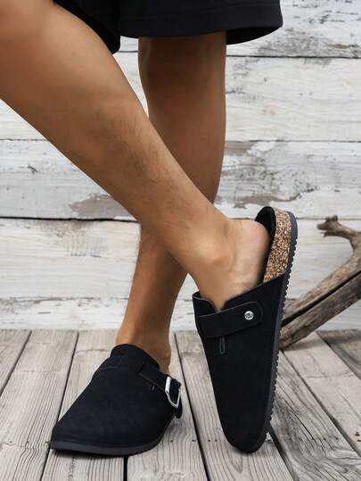 Mules mocassins rétro pour hommes, sandales plates décontractées à enfiler avec demi-bout et boucle réglable, disponibles en styles doublés de polaire pour l'automne/hiver et sans polaire pour toutes les saisons