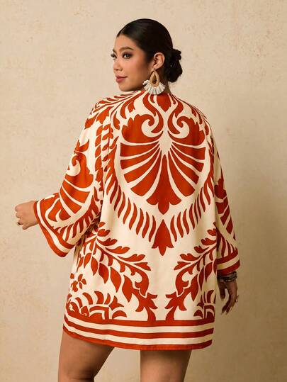 Travachic Kimono ample à épaules tombantes avec imprimé tropical pour femmes grandes tailles, maillot de bain, vacances à la plage, Nouvel An, Thanksgiving, Noël, bohème