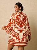 Travachic Kimono ample à épaules tombantes avec imprimé tropical pour femmes grandes tailles, maillot de bain, vacances à la plage, Nouvel An, Thanksgiving, Noël, bohème