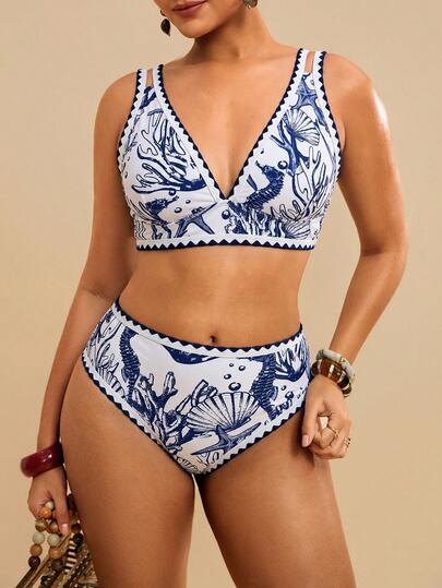 Levarali Ensemble de maillot de bain imprimé floral blanc pour femmes grandes tailles, vacances à la plage, été caribéen, Filipiniana élégant