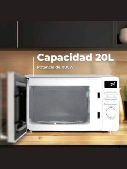 Cecotec Micro-ondes EVVO M20 White 800W - Installation libre avec Grill, Enfant, Minuteur 60 min, Design Miroir Blanc, 20L, Écran Digital, Contrôle Tactile