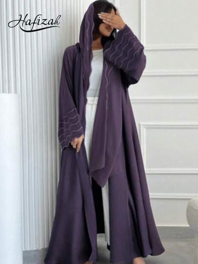 Abaya arabe pour femmes, veste cardigan rayée brodée avec foulard, printemps automne