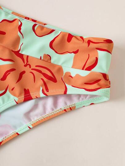 Travachic Ensemble de bikini mode plissé à imprimé floral pour femmes grandes tailles, été et plage