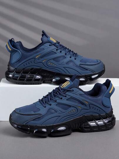 Chaussures de sport pour hommes bleu foncé, chaussures de sport à la mode pour hommes, chaussures à lacets, chaussures de rue décontractées personnalisées grises pour hommes, retour à l'école