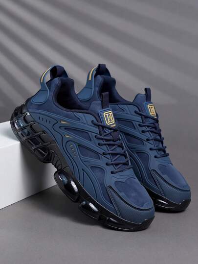Chaussures de sport pour hommes bleu foncé, chaussures de sport à la mode pour hommes, chaussures à lacets, chaussures de rue décontractées personnalisées grises pour hommes, retour à l'école