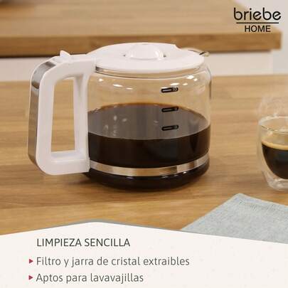 Elegance Cafetière Filtre 10 Tasses Machine à Café, Filtre Réutilisable 1,25L, CM1171WHT,Briebe,Blanc,1000W