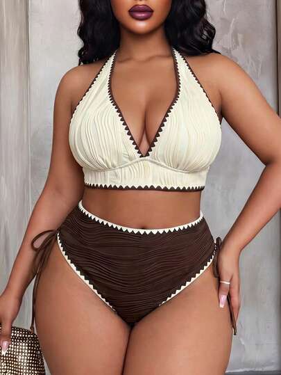 Slayr Bikini pour femme grande taille 2 pièces, sexy, design en dentelle florale, tissu spécial, convient pour la plage, les fêtes et les vacances