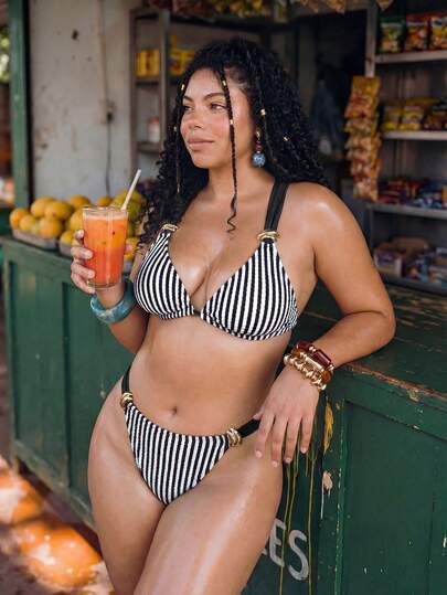 Swim Mod Ensemble de maillot de bain noir grande taille pour les vacances et la plage d'été