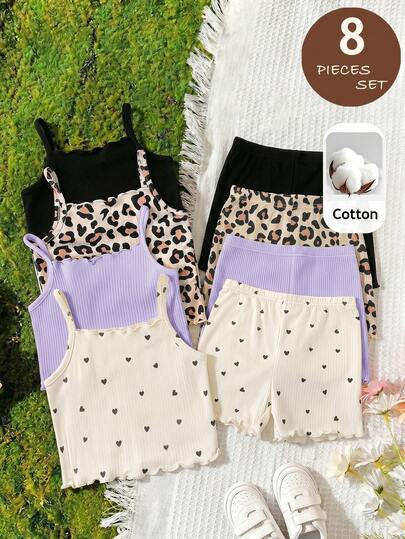 LMoss Kids Jeune Fille Jeune Fille Ensemble 8 pièces Débardeur Tricoté et Short à Taille Élastique