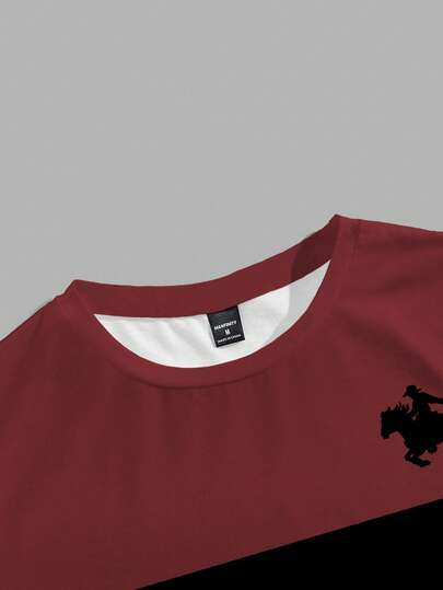Manfinity Hypemode T-shirt classique à rayures avec logo cheval rouge & noir contrasté pour hommes