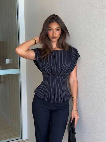 Siren Gaze Chemise rayée polyvalente et décontractée pour un port quotidien pour femmes