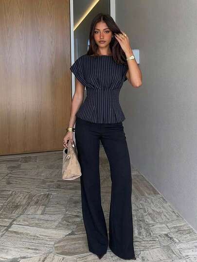 Siren Gaze Chemise rayée polyvalente et décontractée pour un port quotidien pour femmes