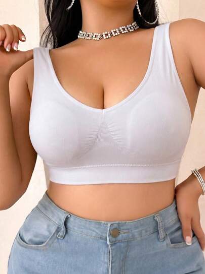 Soutien-gorge côtelé à larges bretelles et dos en U grande taille, bralette sans armature push-up dissimulant la graisse sous les bras, top court extensible pour le sport et les tenues décontractées superposées