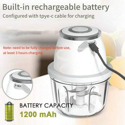 Hachoir et processeur alimentaire électrique portable puissant en acier inoxydable 304 - Mini trancheur d'ail sans fil USB de 350 ml en plastique, convient pour les légumes et les viandes