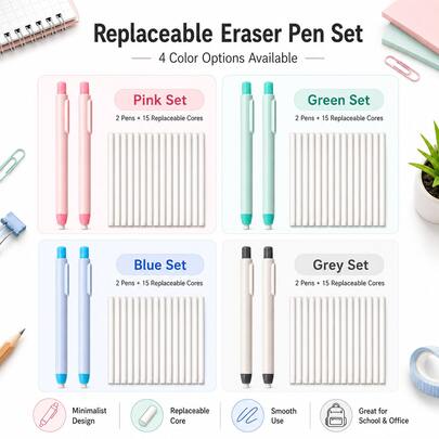 17 pièces/Set Gomme de style stylo professionnel pour le dessin et l'art, gomme de précision extensible à bouton, utilisée pour le nettoyage et l'effacement sans poussière, la peinture, le design, les fournitures d'apprentissage pour étudiants et artistes