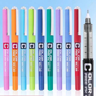 3pcs/7pcs/12pcs Stylos gel à bille à séchage rapide à encre liquide directe multicolores, stylos de signature colorés à encre liquide directe 0,5mm, stylos gel à tube aiguille complet pour étudiants, convient pour la tenue de journal, la signature, le des