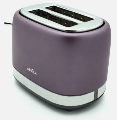 Avant Grille-pain ABRILA Urbion 815 W, violet/gris, 7 niveaux de brunissage, 2 fentes, arrêt automatique, décongélation/réchauffage, fonction d'annulation rapide, dimensions : 19,5 x 16,5 x 27 cm. Tiroir ramasse-miettes intégré et rangement pour le cordon