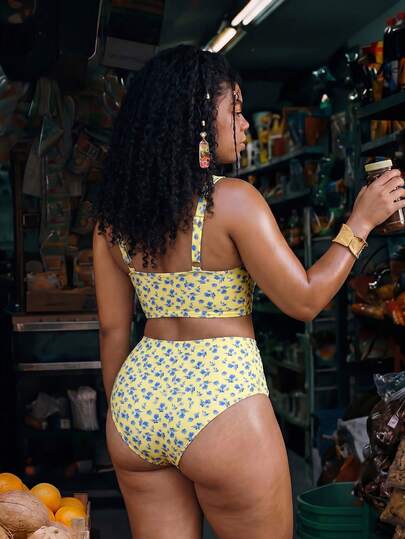 Swim Mod Ensemble de maillot de bain décontracté 2 pièces à imprimé aléatoire pour femmes grandes tailles