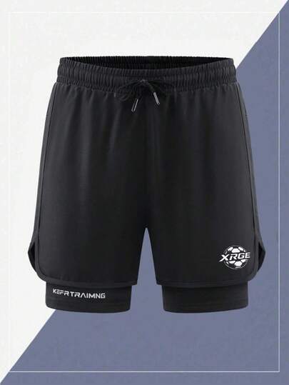 1 pièce Short de sport 2-en-1 pour homme, short d'entraînement, short de course avec doublure anti-frottement