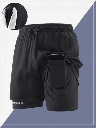 1 pièce Short de sport 2-en-1 pour homme, short d'entraînement, short de course avec doublure anti-frottement