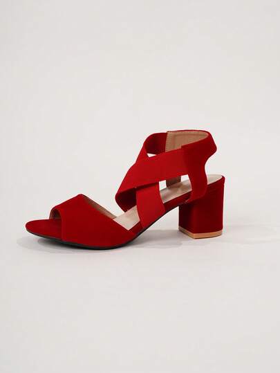 Sandales à talons compensés avec bande élastique et bout ouvert pour femmes, sandales rouges simples à talons hauts, tenues de printemps et d'été