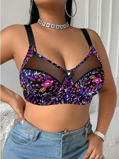 Bare Chapter Soutien-gorge sans fil imprimé léopard grande taille, 1 pièce
