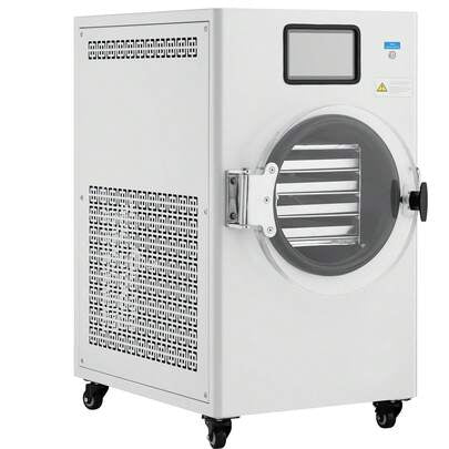 Lyophilisateur sous vide, capacité de 4 à 6 kg par lot, avec 4 plateaux, pompe à vide, minuterie et thermostat réglables, pour fruits, légumes et viande, blanc.