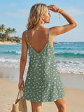 LUNE Robe mini décontractée de vacances pour femmes à fines bretelles et imprimé floral discret