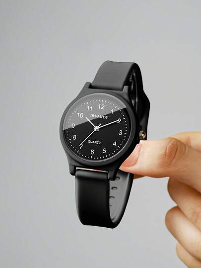 Montre-bracelet pour femme en silicone, style minimaliste, cadran numérique, classique et élégante, à quartz (1 pièce/set), boîte de montre non incluse