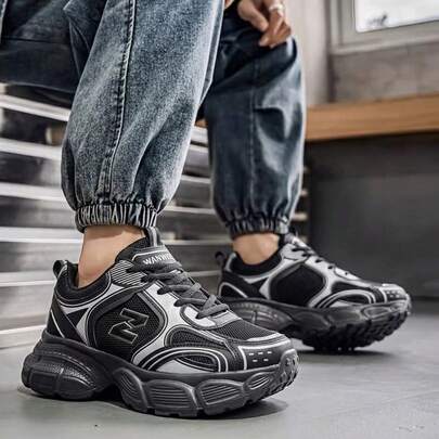 Chaussures de sport mode pour hommes - Chaussures de course décontractées, semelle épaisse, basses à lacets, tissu respirant, convenant à toutes les saisons