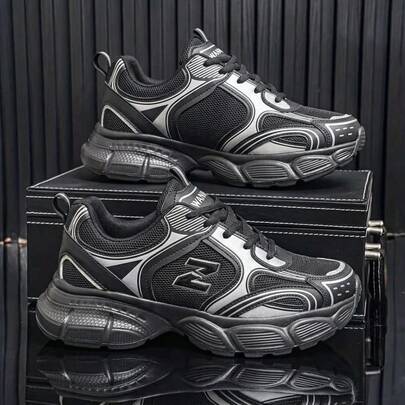 Chaussures de sport mode pour hommes - Chaussures de course décontractées, semelle épaisse, basses à lacets, tissu respirant, convenant à toutes les saisons