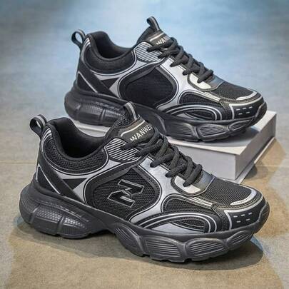 Chaussures de sport mode pour hommes - Chaussures de course décontractées, semelle épaisse, basses à lacets, tissu respirant, convenant à toutes les saisons