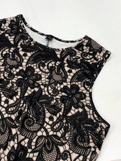 GlowEve Robe de mode en dentelle à col rond pour femmes grandes tailles, pour les rendez-vous et les sorties