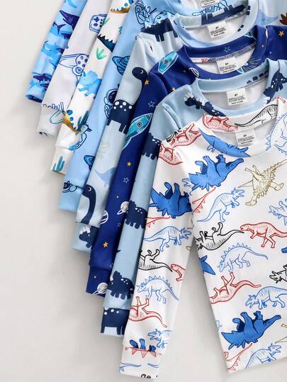 [8 ensembles envoyés aléatoirement 2 et vêtements de maison pour jeune garçon, pyjama ensemble de détente pour tout-petits avec imprimé dessin animé mignon, manches longues, pantalon, tricot ajusté, doux et confortable pour l'automne]