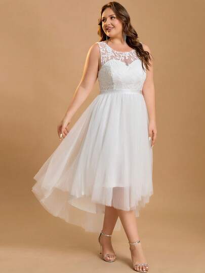 Robe de mariée grande taille en dentelle asymétrique pour femmes, enterrement de vie de jeune fille, douche nuptiale, brunch, fiançailles, lune de miel, réception, répétition