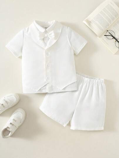 Enfants Jeune Garçon, Jeune Garçon Ensemble de 3 pièces de costume de gentleman blanc mode printemps/été, tenue formelle, retour à l'école, élégant, invité de mariage, porteur d'alliances