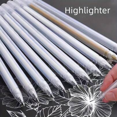 Stylo surligneur blanc, pinceau dessiné à la main, croquis d'art mangas, surlignage anime, lettrage blanc sur fond noir, stylo de contour, pinceau de peinture (3 couleurs disponibles)