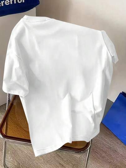 Resyla T-shirt à col rond à manches courtes avec imprimé lettre, coupe standard pour hommes