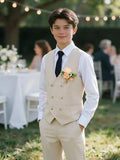 2 pièces/Set Tenue de gentleman pour adolescent, Gilet slim ajusté col V abricot + Pantalon texturé abricot, Costume formel élégant pour anniversaire, mariage, invité de mariage, page, garçon d'honneur