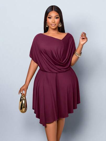 SOLERSUN Robe grande taille pour femmes, printemps/été, marron, taille cintrée + jupe parapluie trapèze, avec col en V et col à revers, design asymétrique de l'ourlet, convient pour les fêtes, les trajets quotidiens, les rendez-vous et autres occasions