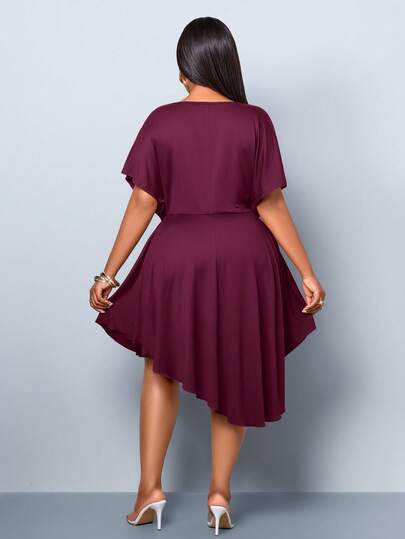SOLERSUN Robe grande taille pour femmes, printemps/été, marron, taille cintrée + jupe parapluie trapèze, avec col en V et col à revers, design asymétrique de l'ourlet, convient pour les fêtes, les trajets quotidiens, les rendez-vous et autres occasions